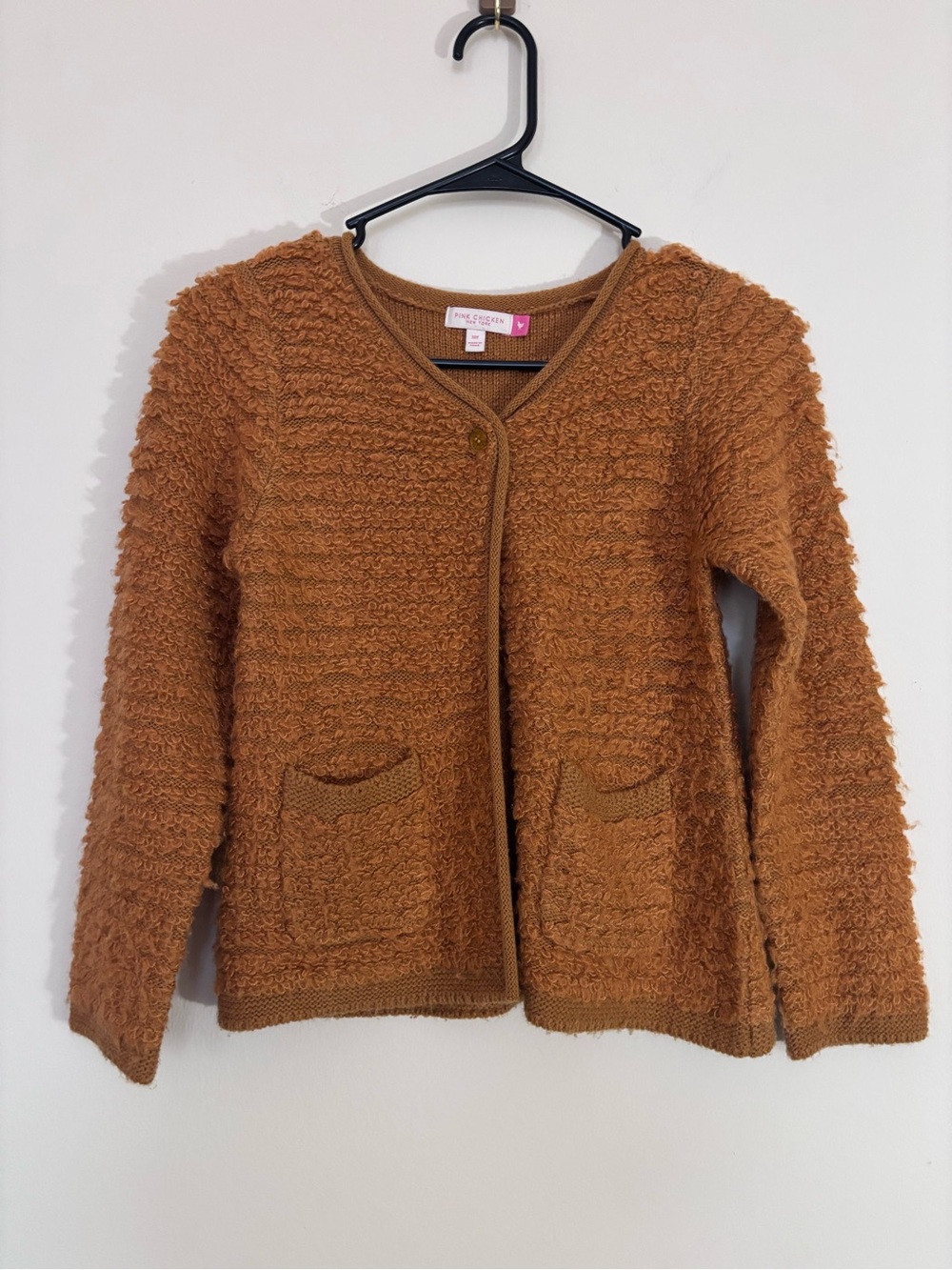 Pink Chicken Textured Boucle Knit Cardigan Sweater Brown Girls Size 10Y